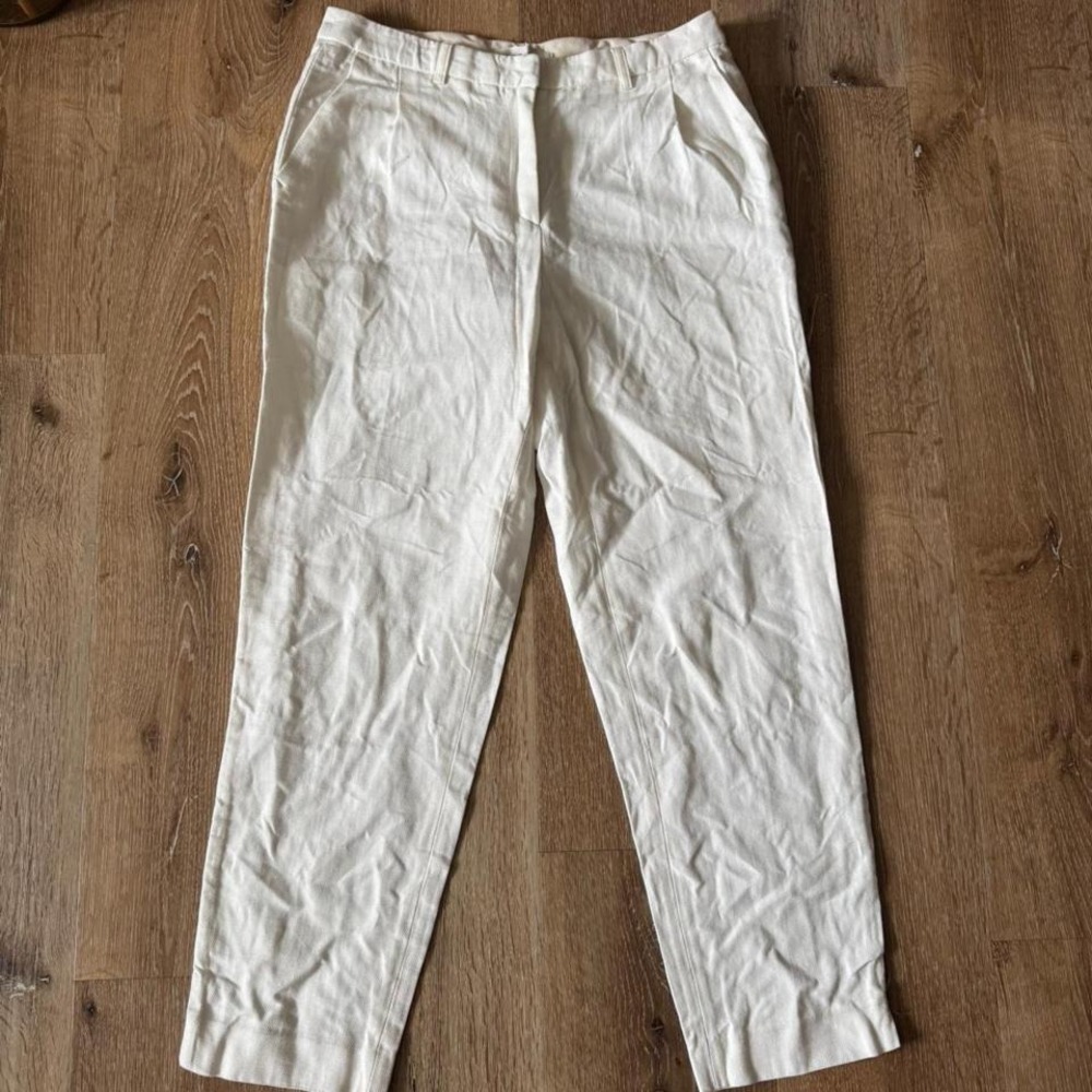 Sandro White Cotton Linen Blend‎ Trousers Size 38